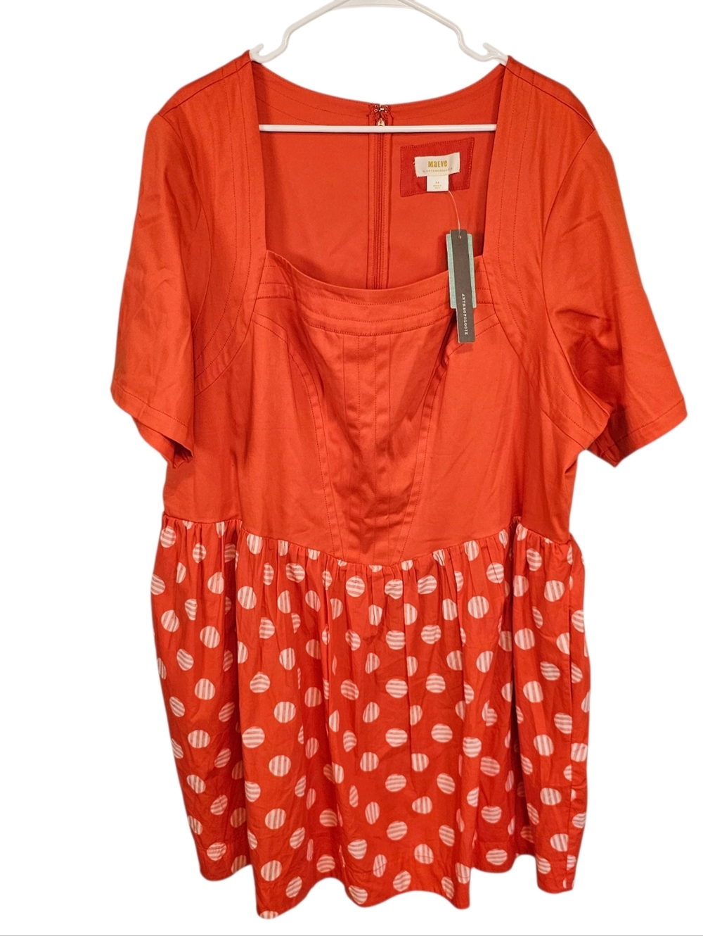 Maeve Anthropologie Short Sleeve Polka Dot Square Neck Mini Dress Basque Waist - Picture 2 of 9